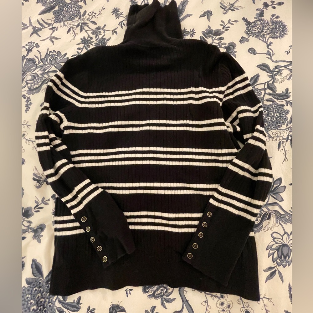 Talbots Black and White Striped Turtleneck Sweater